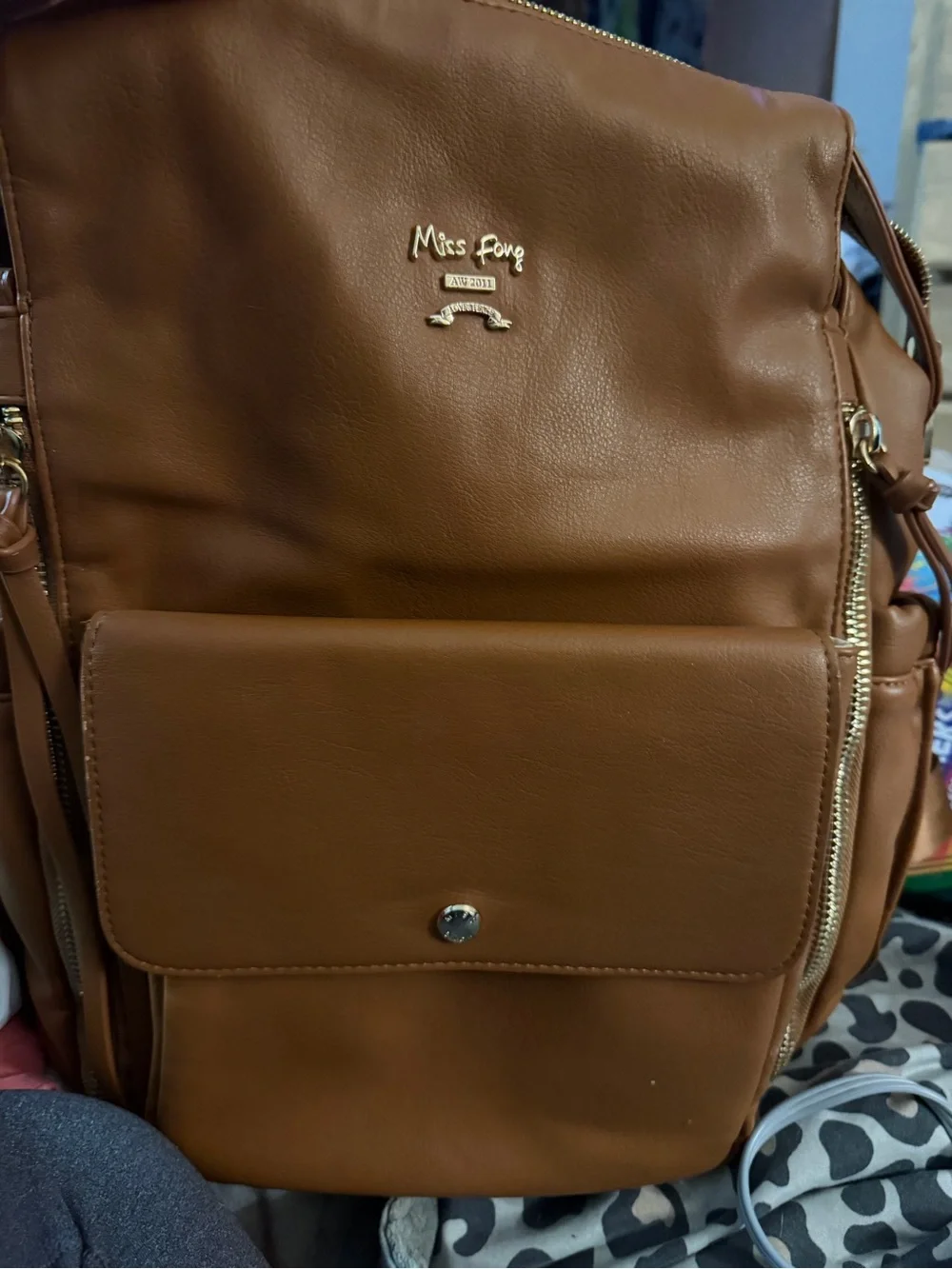 Miss Fong Tan Leather Diaper Backpack - Convertible Baby Bag